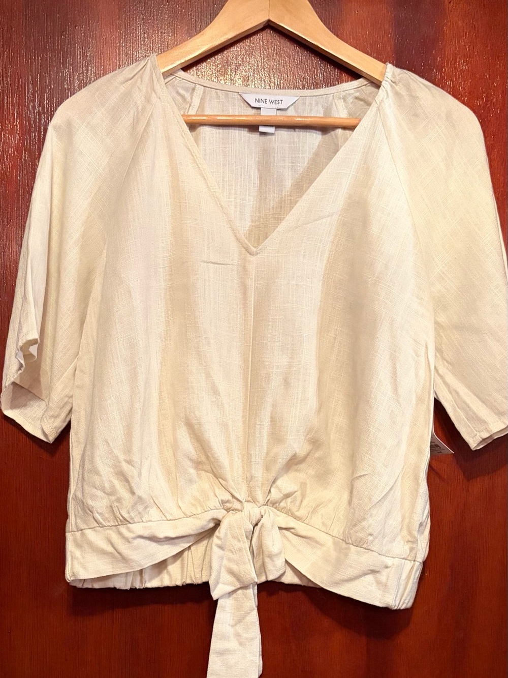 Nine West Cream Tie-Front V-Neck Blouse